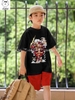 Bộ cotton Monkey D. Luffy One Piece Elaine áo cộc tay đen quần kaki đỏ