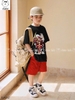 Bộ cotton Monkey D. Luffy One Piece Elaine áo cộc tay đen quần kaki đỏ