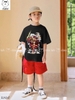 Bộ cotton Monkey D. Luffy One Piece Elaine áo cộc tay đen quần kaki đỏ
