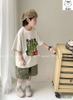 Bộ cotton Dragon Ball Elaine cộc tay áo trắng quần short xanh rêu