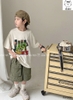 Bộ cotton Dragon Ball Elaine cộc tay áo trắng quần short xanh rêu