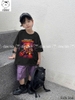 Bộ cotton Minecraft Dungeons Elaine áo cộc tay đen quần kaki tím