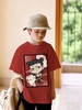 Bộ cotton Na Tra chibi Boonana áo cộc tay đỏ mận quần sooc kaki đen