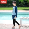 Bộ bơi dài tay Yuke bé trai quần 2 lớp phối XANH