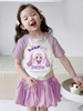 Bộ Baby Three áo cộc tay raglan trắng tím Rabi Purple chân váy đính nơ