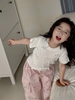Áo cotton cộc tay đính nơ ngọc màu trắng cổ tròn cho bé