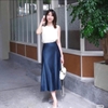 Chân váy lụa màu XANH NAVY Tommy Hilfiger