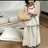Set chấm bi áo sát nách quần loe 3 màu cho bé