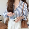 Áo sơ mi kẻ dài tay xanh cho mẹ
