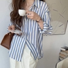 Áo sơ mi kẻ dài tay xanh cho mẹ