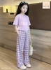 Bộ cộc tay tím Harriet’s Hikers quần kẻ caro dáng dài bé gái