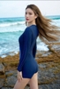 Bộ bơi Yuke liền thân nữ dài tay quần sooc 2 màu xanh navy, đen phối xanh lá