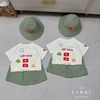 Set 3 món tone be xanh rêu Việt Nam độc lập kèm mũ cho bé trai và bé gái