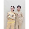 Bộ nỉ Beemon dài tay 3 màu be, kẻ vàng, đen cho bé