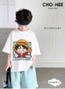 Bộ cotton D. Luffy One Piece Cho Hee áo cộc tay trắng quần xanh