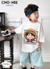 Bộ cotton D. Luffy One Piece Cho Hee áo cộc tay trắng quần xanh