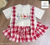 Bộ áo trắng chân váy kẻ đỏ kèm khăn Just a silly goose Melisa