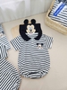 Body cotton Mickey cổ thủy thủ kẻ ngang đen trắng