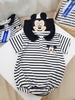 Body cotton Mickey cổ thủy thủ kẻ ngang đen trắng