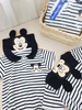 Body cotton Mickey cổ thủy thủ kẻ ngang đen trắng
