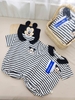 Body cotton Mickey cổ thủy thủ kẻ ngang đen trắng