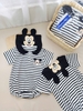 Body cotton Mickey cổ thủy thủ kẻ ngang đen trắng