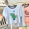 Bộ ngủ cộc tay thun điều hoà kháng khuẩn 4 màu hồng, kem, xanh bơ, xanh dương