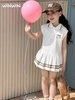 Váy cotton polo tay hến SIZE 3-8Y hình nơ chân váy xếp ly WinWin 3 màu xanh, trắng, hồng