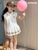 Váy cotton polo tay hến SIZE 9-14Y hình nơ chân váy xếp ly WinWin 3 màu xanh, trắng, hồng