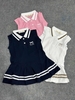 Váy cotton polo tay hến SIZE 9-14Y hình nơ chân váy xếp ly WinWin 3 màu xanh, trắng, hồng