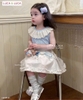 Set áo sát nách xanh phối ren kèm chân váy trắng Luca&Luca