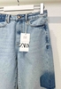 Quần jean suông denim phối dáng dài Zara curve leg cho nữ