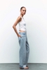 Quần jean suông denim phối dáng dài Zara curve leg cho nữ