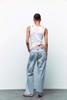 Quần jean suông denim phối dáng dài Zara curve leg cho nữ