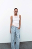 Quần jean suông denim phối dáng dài Zara curve leg cho nữ