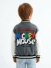 Áo khoác bomber nỉ bông Mickey Disney xám tay trắng