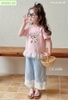 Bộ Horse Sofia Candy áo cộc tay hồng quần jean dài phối ren
