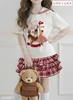 Bộ cộc tay Luca&Luca cổ thuỷ thủ áo be rạp xiếc chân váy kẻ caro tầng đỏ