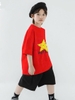 Bộ cotton BÉ TRAI Elaine cộc tay áo cờ đỏ sao vàng Tự hào Việt Nam mix QUẦN kaki đen