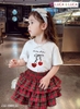 Bộ cộc tay Mon Cheri LUCA&LUCA áo trắng chân váy caro đỏ 3 tầng