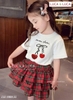 Bộ cộc tay Mon Cheri LUCA&LUCA áo trắng chân váy caro đỏ 3 tầng