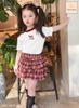 Bộ cộc tay áo trắng nơ Cocso JAM&JENNY mix chân váy ĐỎ caro 3 tầng