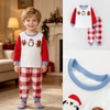 Bộ cotton Malwee Giáng sinh trắng phối đỏ quần caro