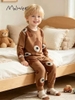 Bộ cotton Malwee dài tay hoạ tiết gấu nâu
