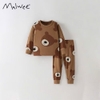Bộ cotton Malwee dài tay hoạ tiết gấu nâu