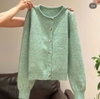 Áo khoác cardigan màu xanh Tiffany cúc gỗ