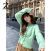 Áo khoác cardigan màu xanh Tiffany cúc gỗ