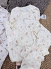 Bộ cotton dài tay gấu nâu, hồng cổ đính nơ màu trắng