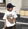 Bộ khủng long T-Rex áo cotton cộc tay TRẮNG quần kaki nâu Elaine