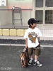 Bộ khủng long T-Rex áo cotton cộc tay TRẮNG quần kaki nâu Elaine
